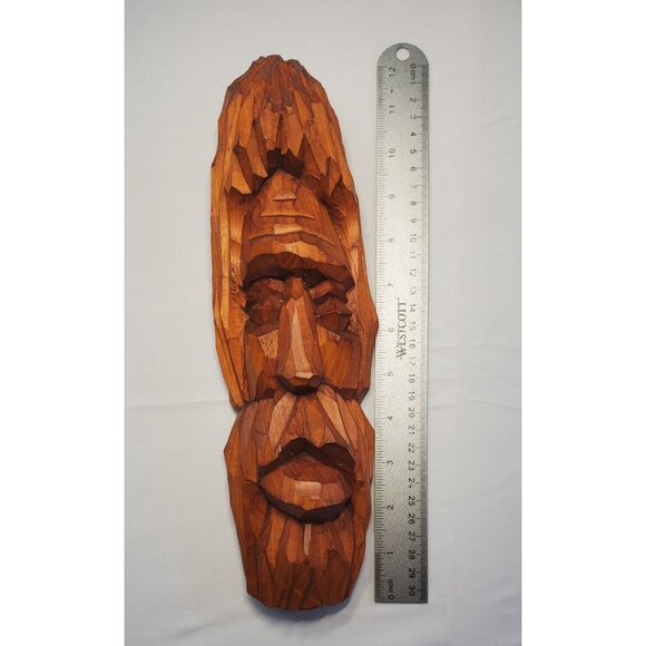 Vintage Wooden Carved Man Face Sculpture Folk Art Wall Hanging Decor - Picture 4 of 4